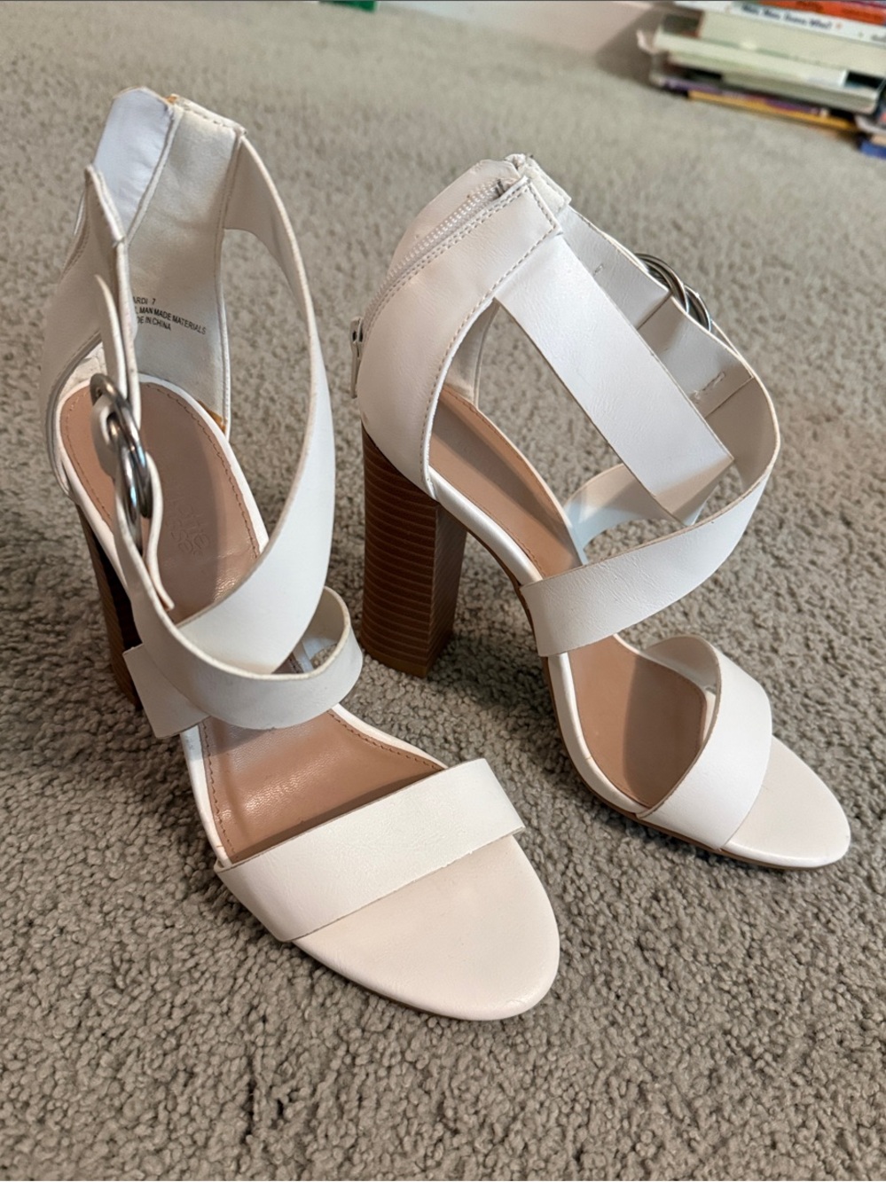 Charlotte Russe White Strappy Block Heel Sandals